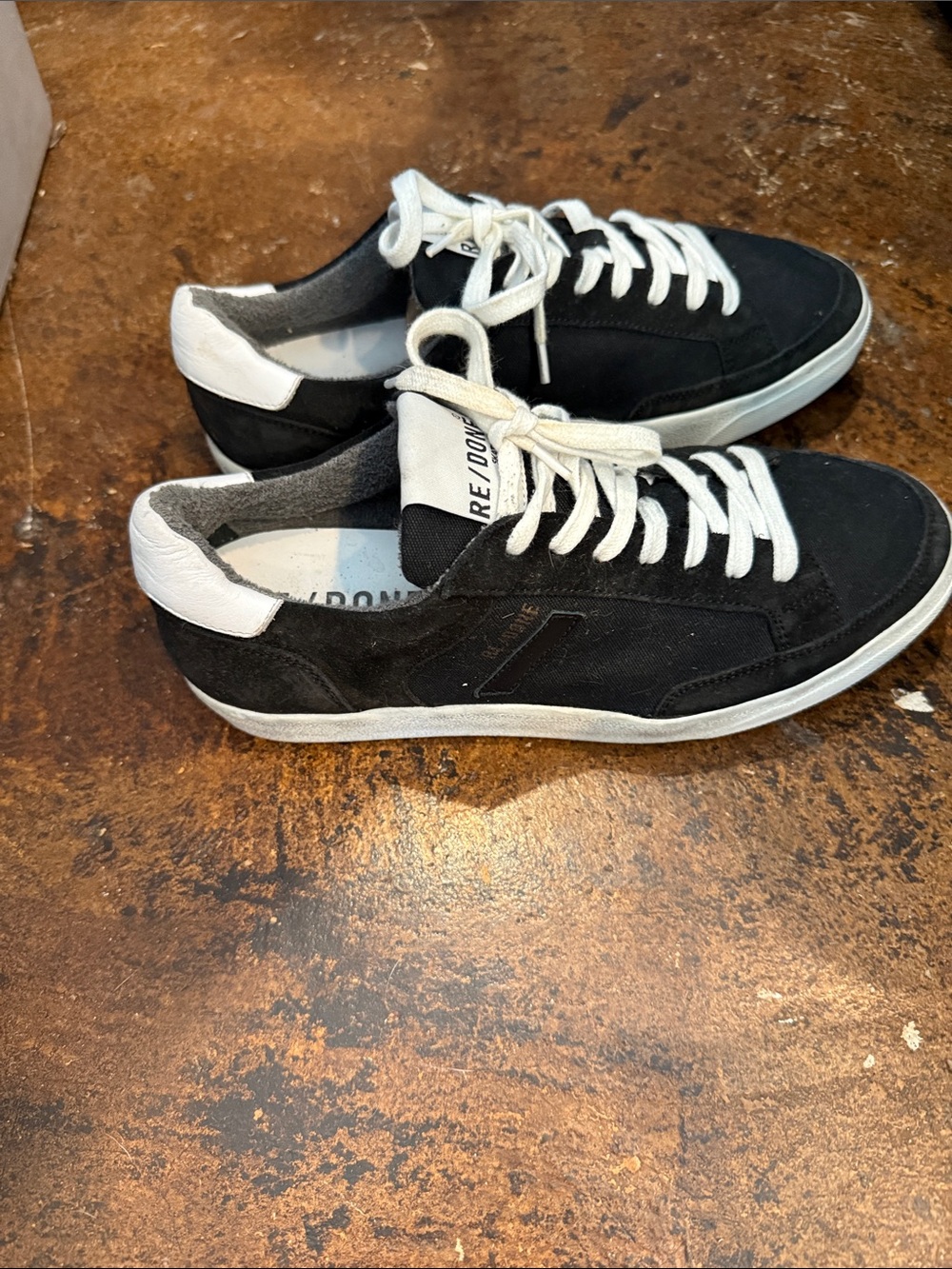 Re/Done 90s skate Black Suede Sneakers with White Accents